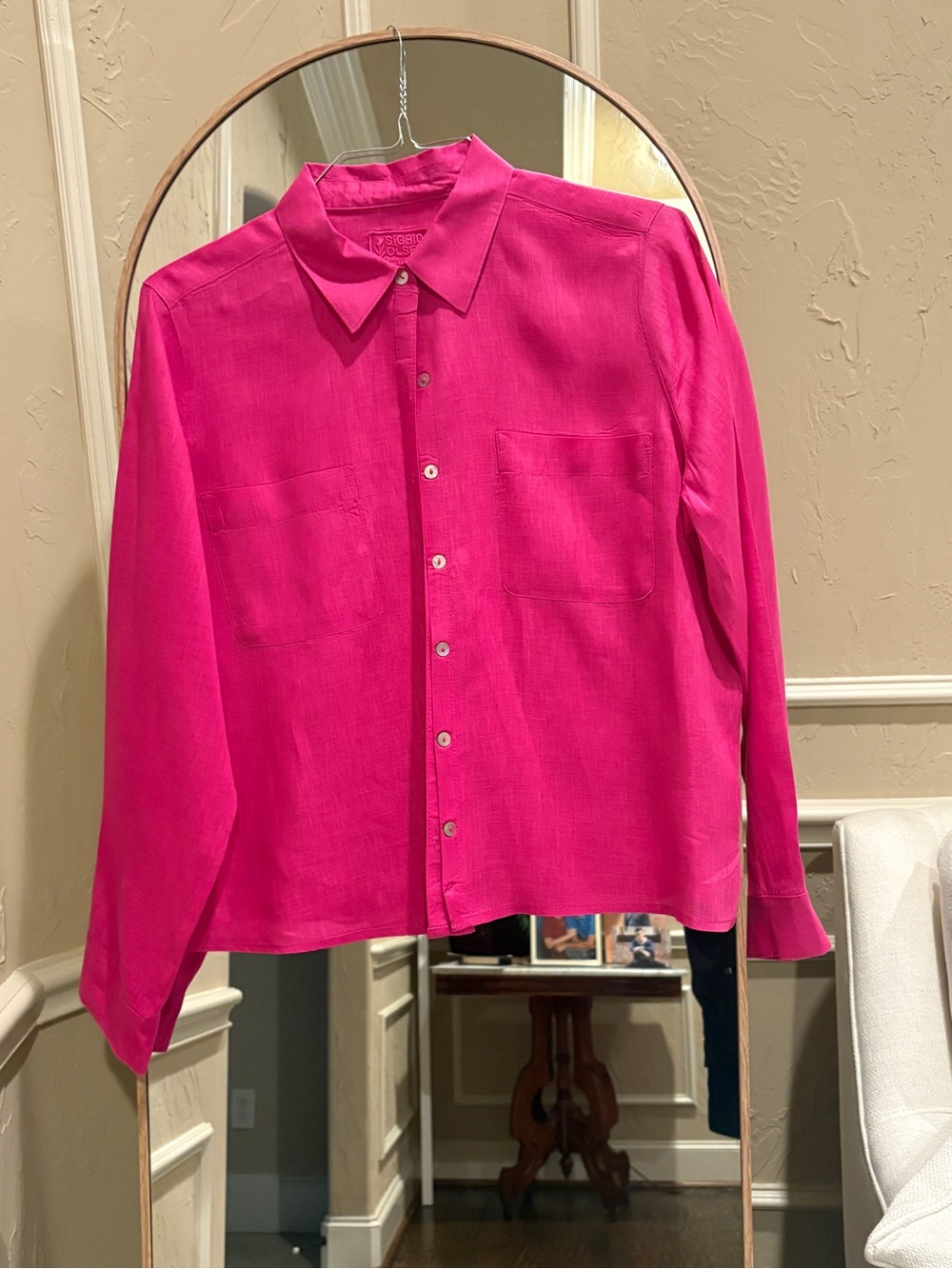 Linen Pink Button-Front Women’s Shirt